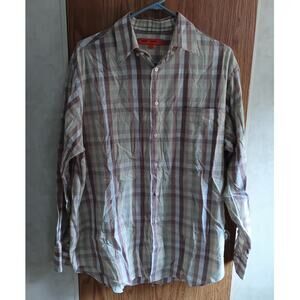Mens Plaid Button Down Shirt Cotton L Preppy Casual Workwear Neutral Heritage